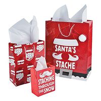Santa's Stache Christmas Gift Bag (1dozen Assorted Sizes)
