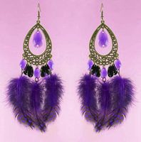 1 pair purple Feather bronze ornament tear drop bead charm hook earrings new Accessory Good Accessories Design Womens Bright Novelty Girls Prom Pretty