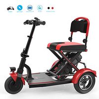 SZeao Mini Folding Electric Tricycle Electric Wheelchair Elderly People with Disabilities Household brushless Motor Scooter Lithium Battery Illuminated,Red