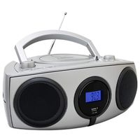HANNLOMAX HX-325CD Portable CD/MP3 Boombox, AM/FM Radio, Digital Radio Frequency, Bluetooth, USB Port for MP3 Playback, LCD Display,Aux-in (Silver)