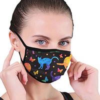 Unisex Face Mask Colorful Lovely Cat and Butterfly Washable Reusable Print Masks for Men and Women Black