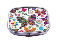 Custom Fashion Rectangular Pill Box Medicine Tablet Holder Wallet Organizer Pocket Case (Colorful Butterfly and Flower)