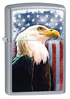 Zippo Lighter: Bald Eagle with American Flag - Street Chrome 80658