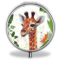 IMLONE Pill Organizer, Customized Tropical Giraffe Pill Boxes with 3 Components and Mirror for Travelling and Daily Needs
