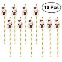 NUOLUX Paper Christmas Drinking Straws With Toppers for Christmas Party,10 Pcs(Snowman)