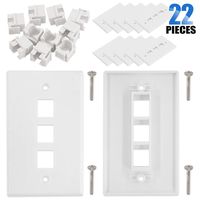 Glarks 12 Pack 3 Port White Keystone Wall Plate with Screw and 10Pcs Standard Size Keystone Jack Insert (3 Port Wall Plate)