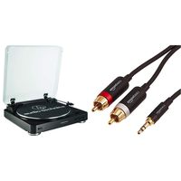 Audio-Technica AT-LP60BK Fully Automatic Belt-Drive Stereo Turntable, Black & AmazonBasics 3.5mm to 2-Male RCA Adapter Cable - 8 Feet