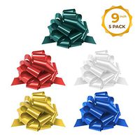 Mata1 Pull Bows for Gifts (Assorted Colors, 9 Inch, Set of 5), Large 9" Pull String Bows for Presents, Ribbon Pull Bows Wrapping Bows