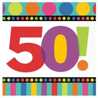 Amscan International Dots And Stripes Party Napkins 50th, Pack Of 16