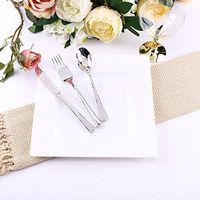 Efavormart 50 Pcs - White 9" Square Disposable Plastic Plate Dinner Plates for Wedding Party Banquet Events Decoration