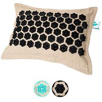 Acupressure Pillow - Acupuncture for Neck Pain Relief, Back Pain and Stress Therapy - Reflexology, Sciatica, Trigger Point Massage - Organic Linen Cotton (Black)