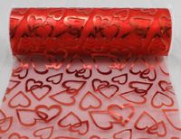 6" Wide x 10 Yards Hearts Pattern Organza Sheer Fabric Ribbon for Decorating, Floral Designing and Crafts (Red)