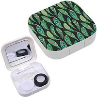 Portable Contact Lens Case Box Travel Kit Mirror + Bottle + Tweezers Container Holder [ Green Feather ]