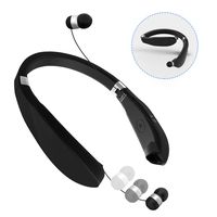 Bluetooth Headphones Foldable Headset Retractable Earbuds Wireless Neckband Earphones Compatible with iPhone Android Cellphone Tablets TV (Call Vibrate Alert, 9 Hours Talktime, Black)