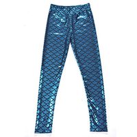 H.coosy practical;cozy Europe and the United States Mermaid fish scales multi-color multi-color bright leather leggings ML-2002 light blue M