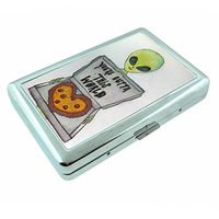 Alien Pizza Em1 Hip Silver Cigarette Case Id Holder Metal Wallet 4" X 2.75" RFID Protection
