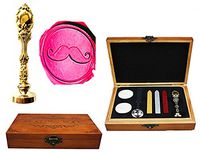 MNYR Funny Mustache Decorative Luxury Wood Box Rose Gold Metal Peacock Wedding Invitations Gift Cards Paper Stationary Envelope Seals Custom Wax Seal Sealing Stamp Sticks Melting Spoon Wood Gift Kit