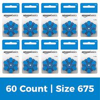 AmazonBasics 1.45 Volt Hearing Aid Batteries - Pack of 60, Size 675