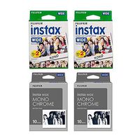 Fujifilm Instant Film 4-PACK BUNDLE SET , 2 Packs Each , Wide MONOCHROME (10x2) and Wide WHITE (20x2) for Fuji Instax Wide 300 Camera -Japan Import