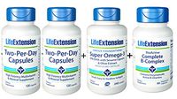 Life Extension Two Per Day - High Potency Multivitamin & Mineral Supplement 120 Capsules 2-pack, Life extension Super Omega-3 Fish Oil DHA EPA 240 Capsules and Life Extension Bio-Active Complete B Com