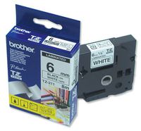 Brother 1/4 Inch x 26.2 Feet Black on White for P-Touch (TZ211)