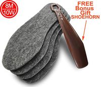 Felt Boot Insoles, Unisex Size 8M and 10W, Man, Woman, Soft Insoles, Warm Inserts, Dry Insoles, Winter Shoes Insoles, 4 mm Thick Footwear Support, Gray 2 Pairs Pack, Free Brown Shoe Horn Gift, 803228