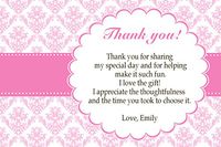 30 Personalized Thank You Cards Hot Pink Vintage Damask Design Baby Shower Bridal or Birthday Party Event + 30 White Envelopes