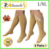 Presadee Seniors 15-20 mmHg and 20-30 mmHg Zipper Compression Easy Zip Up Socks Swelling Calf Leg Day and Night 2 Pack (L/XL, Beige)