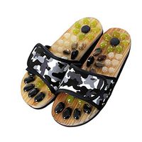 ADAHX Acupressure Wooden Cobblestone Shoes, Reflexology Foot Massager Slippers Promote Blood Circulation and Improve Metabolism,Black,41/42（27.5CM）