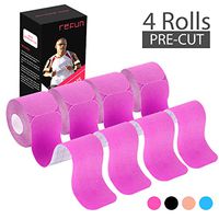 REFUN Kinesiology Tape Precut (4 Rolls Pack), Elastic Therapeutic Sports Tape for Knee Shoulder and Elbow, Pain Relief, Waterproof, Latex Free, 2" x 16.5 feet Per Roll, 20 Precut 10 Inch Strips
