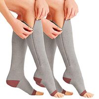 SKYFOXE New (2 Pairs) Compression Socks Compression Zip Sox Socks Stretchy Zipper Leg Support Unisex Open Toe Knee Stockings (Gray, XXL)