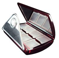 Pill Box Organizer with Mirror, Designer Travel Pill Case For Women, Weekly Medication Organizer, Compact Pill Case Fits In Purse And Pocket, Small & Stylish Pill Organizer Case - Red.