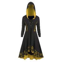 Womens Gothic Punk Asymmetric Hem Long Sleeve Loose Hoodies Dress Cloak Costumes Vintage High Low Sweatshirts Tunic Tops (Yellow-Lace Up Dress, 2XL)