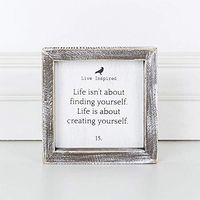 5" X 5" X 1.5" Wood Framed Sign (Live Inspired, Life Isn't About.), White/Black – 10688