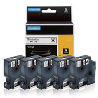 5-Pack Replace DYMO Rhino Industrial 3/4" Permanent Vinyl Label Tape Compatible with DYMO Rhino 4200 5000 5200 6000 Label Maker, Black on White (DYMO 18445)
