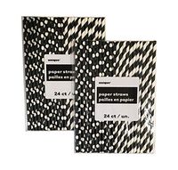 Set of 48 Black and White Polka Dot & Striped Paper Drinking Straws Disposable Biodegradable Straws 8” (Black & White)