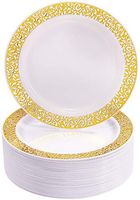 NERVURE Disposable Gold Plastic Plates, Lace Design - 60-Pack, 9-Inch - Perfect for Salads, Desserts, Tapas, and Appetizers