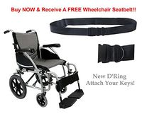 New Karman S-Ergo 115 ( S-115WB18SS-TP ) Ergonomic Transport Wheelchair with Wire Break and Swing Away Footrest in Silver, 18" Seat Width & FREE Wheelchair Seatbelt!