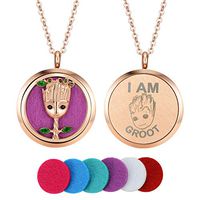 AZNECK Tree Groot Aromatherapy Necklace Rose Gold Essential Oil Diffuser Locket Pandent for Men Women Faurora Essential Oils Necklace Gift Set