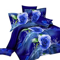 super1798 2Pcs Romantic Rose Printed Pillow Case Cushion Cover with Bed Sheet Bedclothes Set Decor