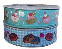 Ice Cream Sundae and Sprinkled Donuts Dessert Themed Decorative Craft and Party Gift Wrapping Ribbon Bundle (Blue)