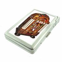 Cigarette Case with Built in Lighter Vintage Jukebox Music S8 Smoking King Size Cigarettes Silver Metal Wallet 4" X 2.75" RFID Protection Retro Classic