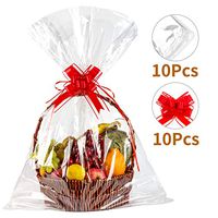 Geniusus 30"x40"Clear Basket Bags Clear Cellophane Wrap for Baskets and Gifts with Gift Basket Pull Bows (10pcsCellophane Gift Bags +10pcs Gift Basket Pull Bows)