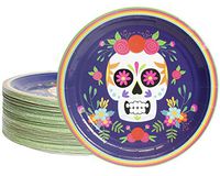 Disposable Plates - 80-Count Paper Plates, Day of The Dead Party Supplies for Appetizer, Lunch, Dinner, and Dessert, Dia De Los Muertos Skull Design, 9 Inches in Diameter