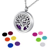 HOUSWEETY Aromatherapy Essential Oil Diffuser Necklace-Stainless Steel Tree of Life Locket Pendant,11 Refill Pads (Engraving)