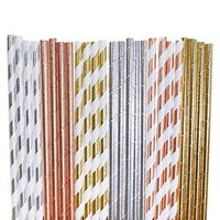 Shinny Foil Paper Straws (silver foil stripe,rose gold foil solid,gold foil stripe,silver foil solid,rose gold foil stripe,gold foil solid, 25)