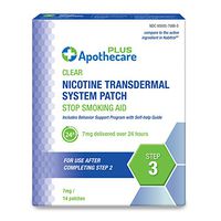 Apothecare Plus Nicotine Transdermal System Patch 7 Mg Delivered Over 24 Hours | Stop Smoking Aid | Step 3, Clear, 14 Patches, 14 Count