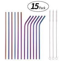 MultiColor Colorful Stainless Steel Straws,Set of 12 8.5" Reusable Metal Rainbow Multi-Colored Drinking Straws for 20oz Tumbler,FDA-Approved Environment-Friendly Straws(6 Straight +6 Bent + 3 Brushes)