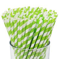 Just Artifacts 100pcs Premium Biodegradable Striped Paper Straws (Striped, Kiwi)