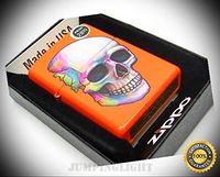 Full Size Neon Orange Rainbow Skull Windproof Lighter 29402 - Premium Lighter Fluid (Comes Unfilled) - Made in USA!